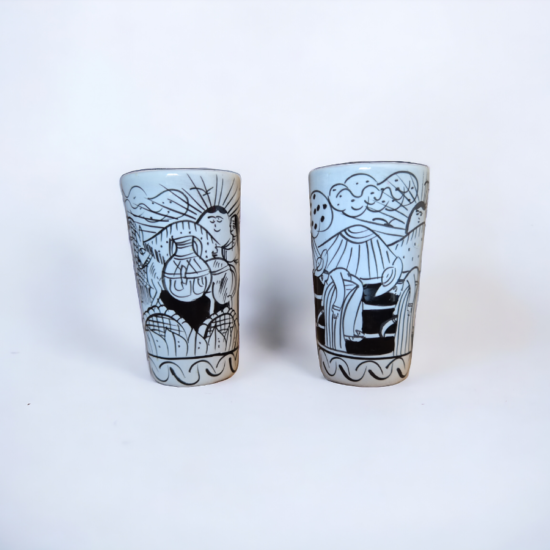 Tequileros de barro pintados