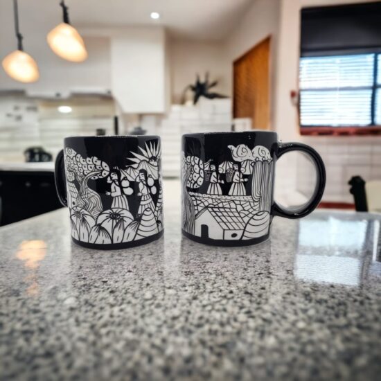 Tazas artesanales mexicanas pintadas a mano con diseño azteca - barro natural