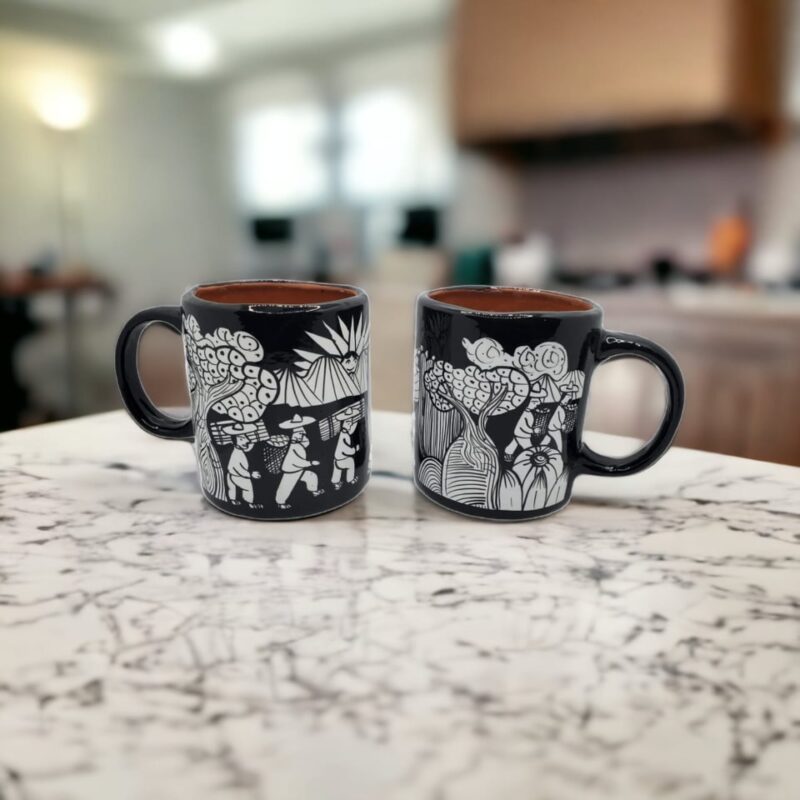 Set de tazas artesanales mexicanas pintadas a mano - tradiciones Día de Muertos