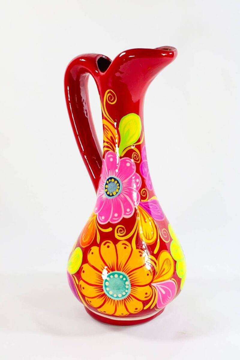 Jarra de barro de flores pintada a mano - Arte tradicional Xalitla