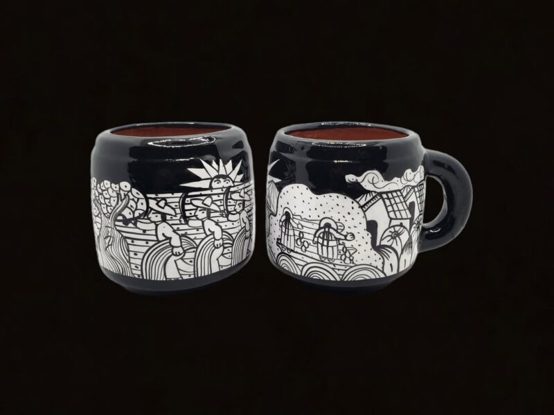 Set de tazas de barro para cafeterías pintadas a mano