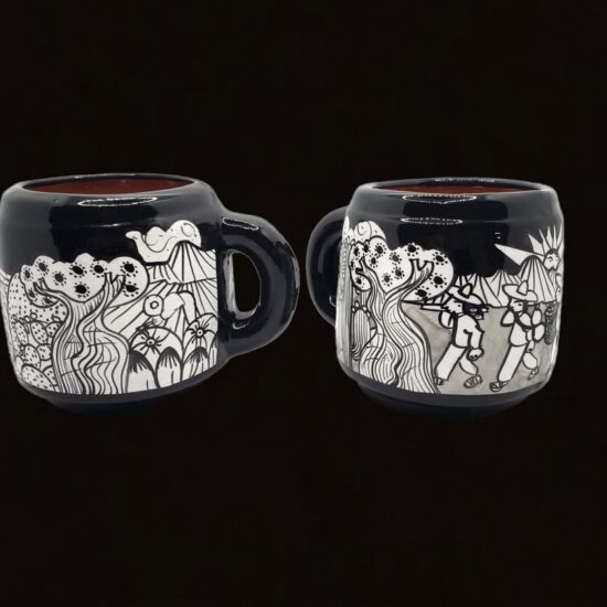 Tazas de barro para cafeterías con escena de la vida rural mexicana