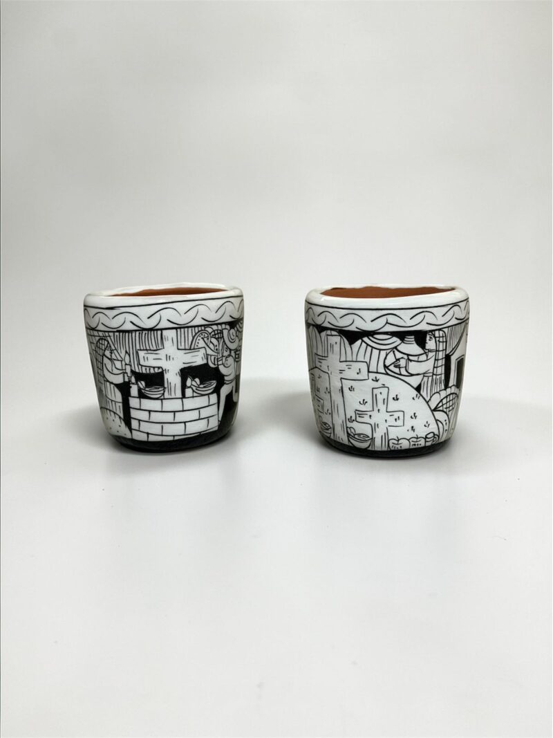 Tequileros de barro pintados a mano mayoreo