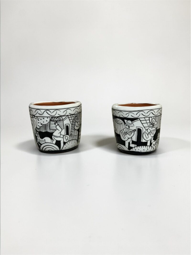 Tequileros de barro pintados a mano mayoreo