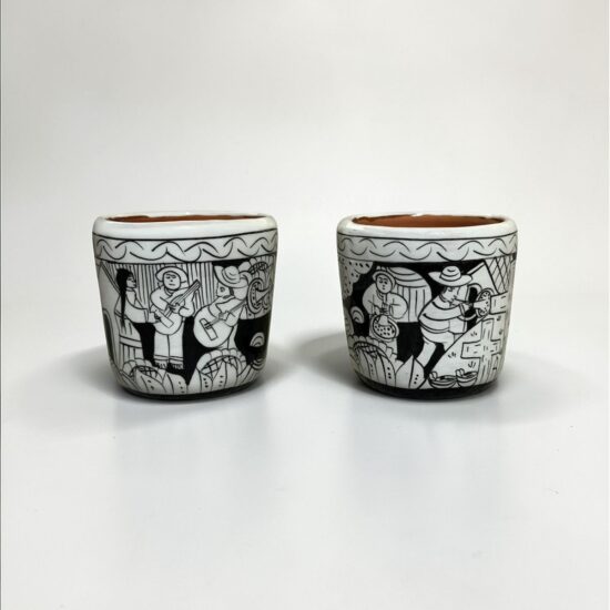 Tequileros de barro pintados a mano mayoreo