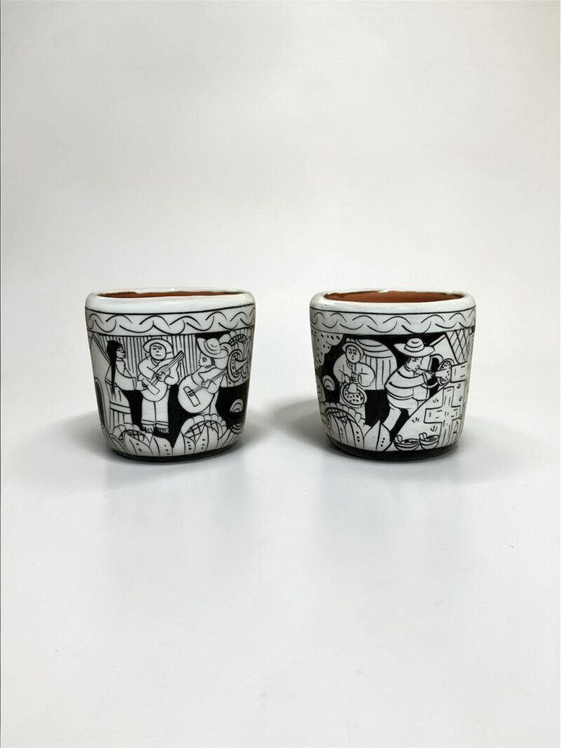 Tequileros de barro pintados a mano mayoreo